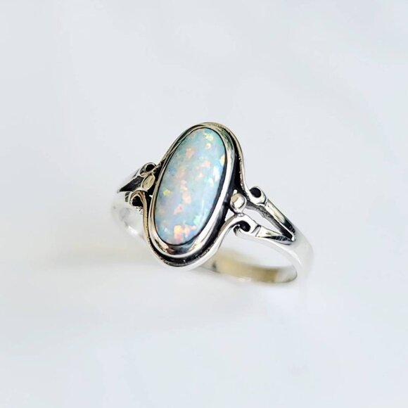 Sterling Silver Opal Ring, Women's Ring, Minimalist Ring, Oval Stone,925 Stamped - Picture 7 of 9